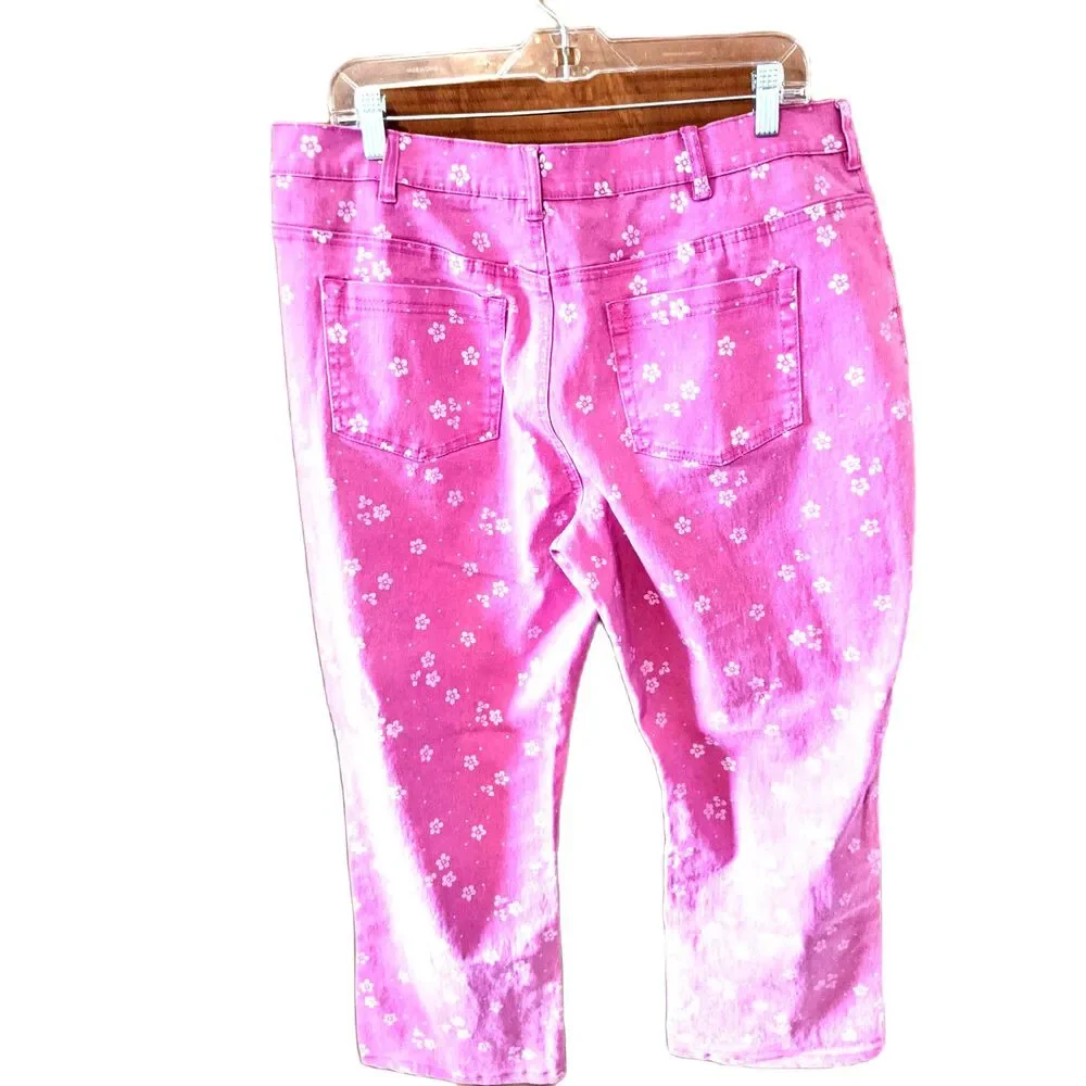 DG Diane Gilman Jeans Pinkish Purple Floral Stretch Sz 18 WP Coquette Kidcore